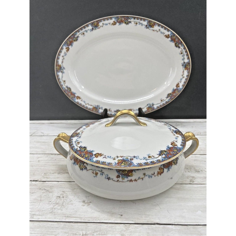 Vintage Haviland Limoges France Paisley Covered Casserole Dish and Platter SET